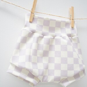 Shorties Baby/Toddler Cotton Spandex Shorties, boho check in lavender, summer, shorts, BUMMIES image 3