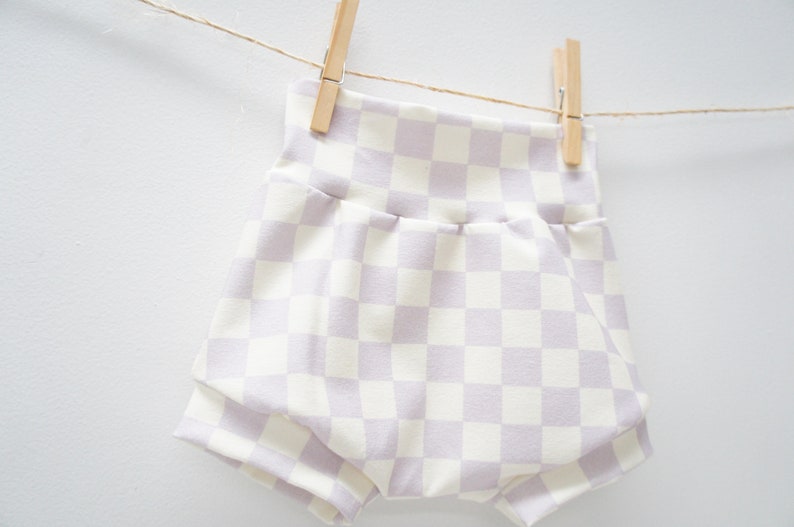 Shorties Baby/Toddler Cotton Spandex Shorties, boho check in lavender, summer, shorts, BUMMIES image 3