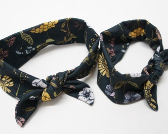 Headband - Baby/Toddler/Kids/Adult Top Knot Headband WILDFLOWERS in black Print, wild flowers, floral print