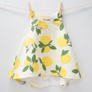 Dress- Baby/Toddler/Kids - CHICKADEE Swing Dress, lemons print, mod citrus, summer dress, lemon yellow, green, orange blossoms