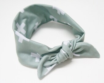 Headband - Baby/Toddler/Kids/Adult Top Knot Headband, CROSS in sage, sage green