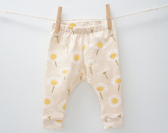 Leggings - Baby/Toddler/Kids Leggings, DAISY print, vintage boho floral, daisies, pink, peach, mustard yellow