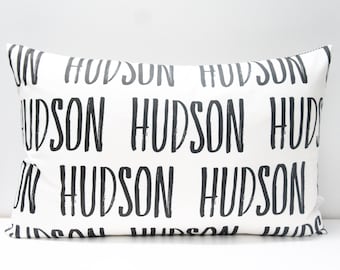 Pillow Cover - Personalized Name throw pillow cover, made to order, any name available, black and white, kids room, nursery