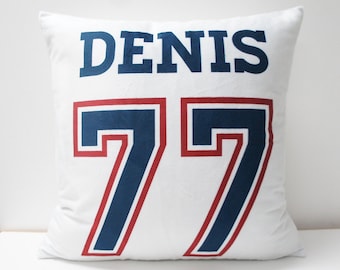 Pillow Cover - Sports / Jersey MINKY pillow cover -  made to order, any name, number, colours, hockey, baseball, basketball, soccer