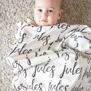 Blanket Personalized Organic Cotton Name Blanket, made to order, any name available, black and white, kids room, nursery, swaddle, newborn image 7