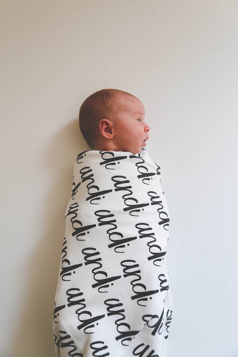 Blanket Personalized Organic Cotton Name Blanket, made to order, any name available, black and white, kids room, nursery, swaddle, newborn image 4