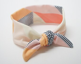 Headband - Baby/Toddler/Kids/Adult Top Knot Headband, QUINN Print, geometric abstract triangle, peach, coral