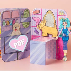Paperdoll Dollhouse Quietbook Dog Salon DIY Quiet Book Toy | Printable PDF 3D Dollhouse Craft Kit for Girls 6-12 Years | Digital Download
