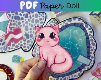 Casa de muñecas de papel de la Sirena Gatita / Actividad imprimible de libro tranquilo (PDF para hacer tú mismo)