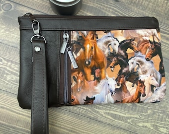 Leather and Horses Clutch /Wristlet