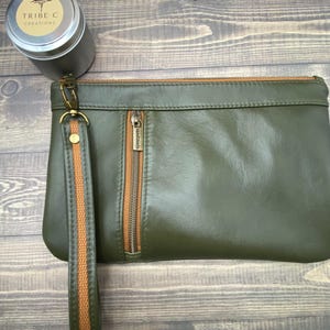 Bolso de mano/muñequera con cremallera de piel auténtica