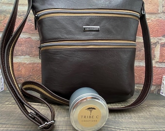 Brown Kangaroo leather Triple Zip Cross body bag