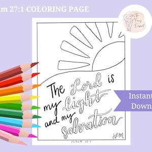 Psalm 27:1 Hand-lettered Coloring Page | Instant PDF Download