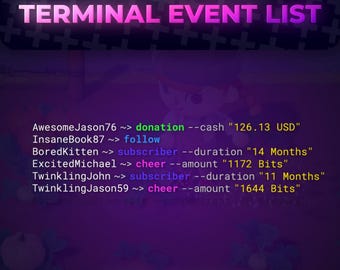 Terminal Event List for Twitch | Display Recent Events in a Hacker Terminal Look