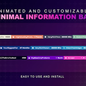 Minimal Information Bar | Latest Events | Tips, Bits, Follows, Subscribers, Hosts, Raids & More | Easy To Edit | Twitch