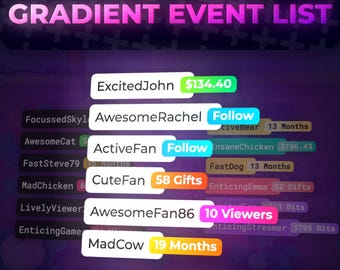 Gradient Event List for Twitch Widget | Show Recent Alerts from Chat on Stream