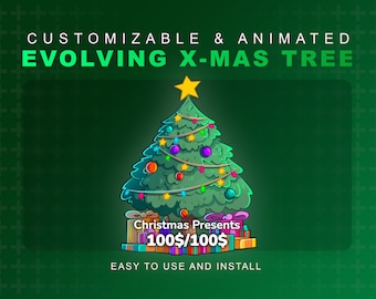 Christmas Evolving Tree Goal | Twitch Stream Decoration | Donation Tip Sub & More | VTuber Ready | Hand Drawn | Cute Kawaii Animated Lights