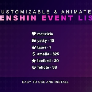 Genshin Ereignisliste | Stream Elements Aktuelle Ereignisse | Twitch VTuber Bereit | Donations Abo Geschenke & Mehr | Niedliches Kawaii Design | Minimal Animiert
