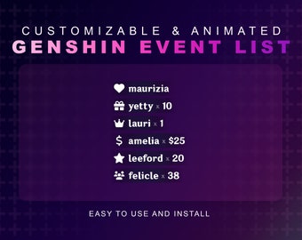 Genshin Event List | Streamelements Latest Events | Twitch VTuber Ready | Donations Sub Gifts & More | Cute Kawaii Design | Minimal Animated