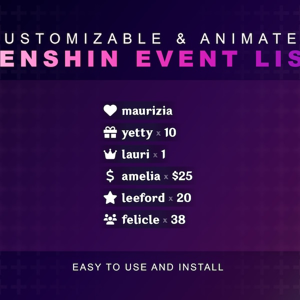 Genshin Ereignisliste | Stream Elements Aktuelle Ereignisse | Twitch VTuber Bereit | Donations Abo Geschenke & Mehr | Niedliches Kawaii Design | Minimal Animiert