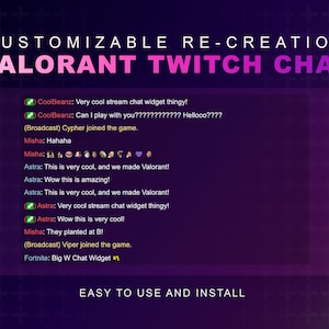 Valorant Twitch Chat | Perfect For Valorant Livestreams | Seamless Integrated | Immerse Chat In Game | Twitch OBS Streamelements Compatable