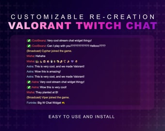 Valorant Twitch Chat | Perfect For Valorant Livestreams | Seamless Integrated | Immerse Chat In Game | Twitch OBS Streamelements Compatable