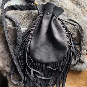 Dark Brown Buckskin Crossbody Large Drawstring Bag – Handmade Native Style