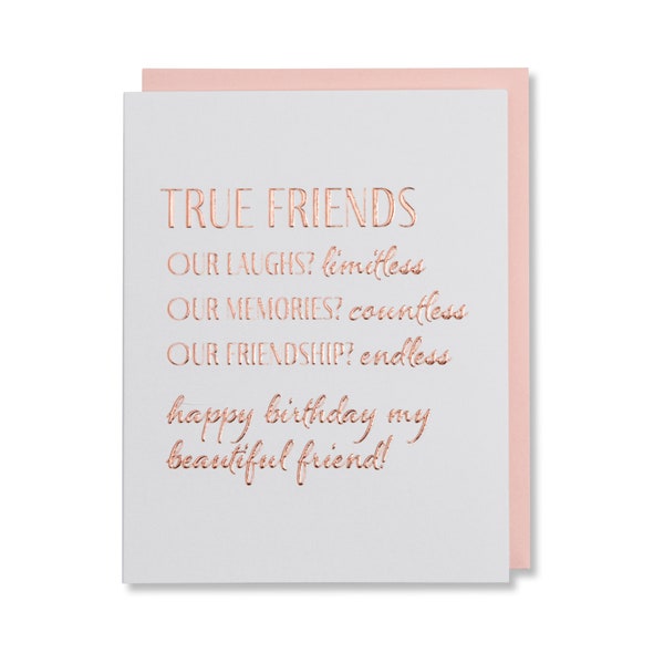 Friend Quote Birthday Card, Best Friends Gift, True Friendship Card, Laughs Memories Card, Happy Birthday Beautiful Friend, Rose Gold Foil
