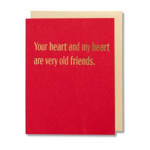 Friendship Card – Old Friends Quote, Gold Foil on Red Paper