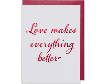 Love and Hugs Card, Valentine's Day Card For Wife, Anniversary Card For Husband, Sentimental Love Card, Red Foil Embossed