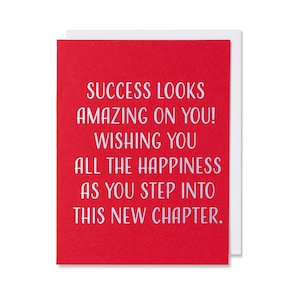 May include: Red card with a white border and the text "Success looks amazing on you! Wishing you all the happiness as you step into this new chapter."