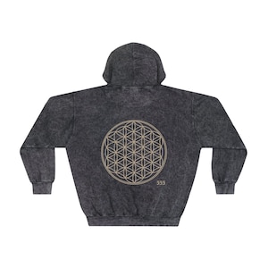 Angel Number 555 Hoodie - Unisex Mineral Wash Hoodie - Flower of Life Back Design