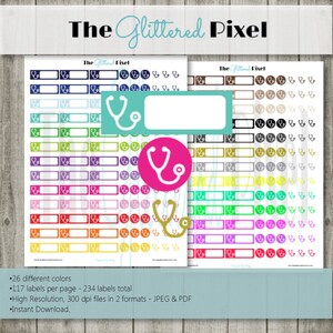 Afdrukbare plannerstickers - doktersafspraakstickers - afspraakstickers - stethoscoopstickers - direct downloaden