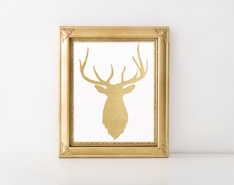 Gold Deer Print / Printable / Antler Wall Art / Typographic Print / Instant Download