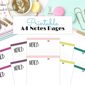 Printable Note Pages - A4 Notes - A4 Printables - Planner Printables - Printable Inserts - Lined Notes Pages  - Instant Download