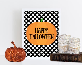 Happy Halloween Wall Art, Halloween Print, Halloween Wall Art, Pumpkin Printable,  Instant Download