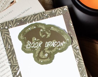 Book Dragon Sticker | Green | Fantasy Reader Waterproof Sticker | Bookish Laptop Water Bottle Sticker | Dragon Rider | 3x2.4