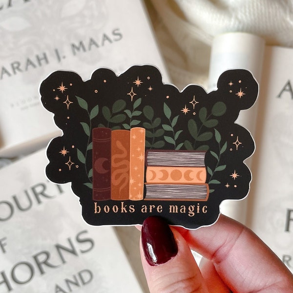 Books Are Magic Waterproof Sticker | Bookish Kindle and Water Bottle Sticker | Book Lover Gifts | Fantasy Books Aesthetic | 3”x2.8”
