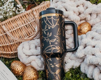 Black Dragon 40oz Tumbler | Gold Engraved | Fantasy Reader Tumbler | Bookish Merch | Reader Gifts |