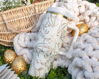 Ivory Dragon 40oz Tumbler | Gold Engraved | Fantasy Reader Tumbler | Bookish Merch | Reader Gifts |