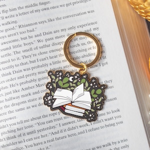 Open Magical Book Hard Enamel Keychain | Gold Metal Keychain | Fantasy Art | Book Lovers Gifts |