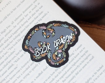 Book Dragon Sticker | Colorful Charcoal | Fantasy Reader Waterproof Sticker | Bookish Laptop Water Bottle Sticker | Dragon Rider | 3x2.4