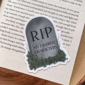 RIP My Favorite Characters Waterproof Sticker | Grave Bookish Laptop and Water Bottle Sticker | Tombstone Reader Sticker | 3x2.4