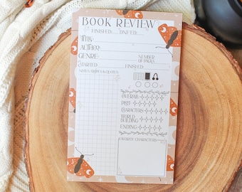 Book Review Notepad | 5&quot;x8&quot; | Celestial Moths Reading Notepad | Bullet Journal Pages | Bookish Gift | Book Lover Notepad | Reader Stationery