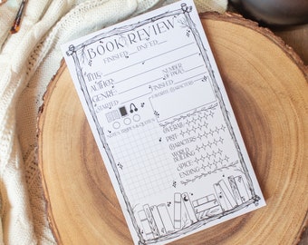 Book Review Notepad | 5&quot;x8&quot; | Black and White Reading Notepad | Bullet Journal Pages | Bookish Gift | Book Lover Notepad | Reader Stationery