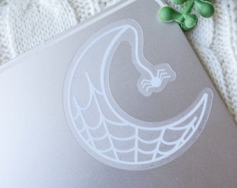 Spider Web Moon Sticker | Halloween Waterproof Laptop and Water Bottle Sticker | Spooky Sticker | Witchy Sticker | 3"x2.9"