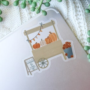 Pumpkin Stand Waterproof Sticker | Autumn Cart Laptop and Water Bottle Sticker | Halloween Sticker | Fall Pumpkin Patch Sticker | 3"x2.6"