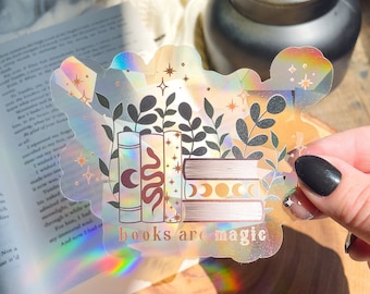 Books Are Magic Suncatcher Window Sticker | Floral Book Rainbow Maker Decal | Mystical Window Sticker | Fantasy Magic Window | 4"x3.2"