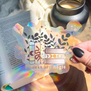 Books Are Magic Suncatcher Window Sticker | Floral Book Rainbow Maker Decal | Mystical Window Sticker | Fantasy Magic Window | 4"x3.2"