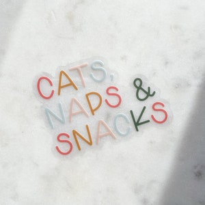 Cats Naps & Snacks Waterproof Sticker | Cat Mom Laptop and Water Bottle Sticker | Cat Person Sticker | 2.5"x1.8"